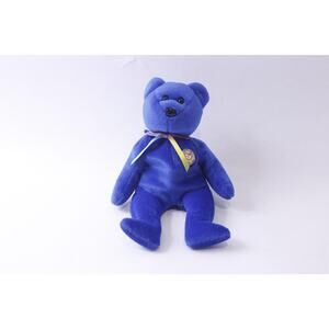 TY Beanie Baby, Clubby the Bear, Blue Plush Bear, Round Official Club Badged